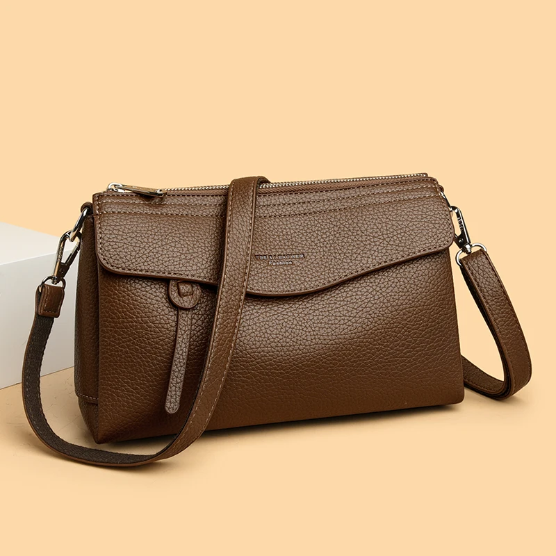 حقائب كتف نسائية صغيرة ذات لون سادة على الموضة الجديدة، حقيبة هاتف محفظة ترفيهية فاخرة، للاستخدام اليومي متعدد الأقسام #2