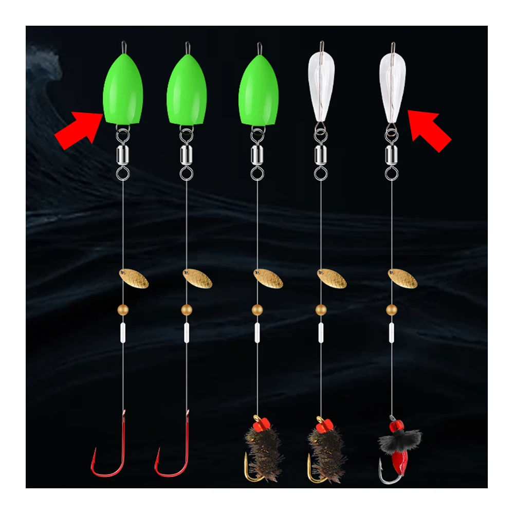 5Pcs Luya  far  floating  Slow sinking water  fly  glitter  Luya bait assisted casting  help  Assisted investment