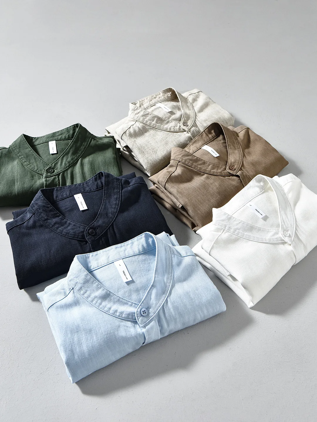  Linen Breathable Lightweight  Color Men's Shirt New Chinese Style Stand Collar Casual Shirt Leisure Style