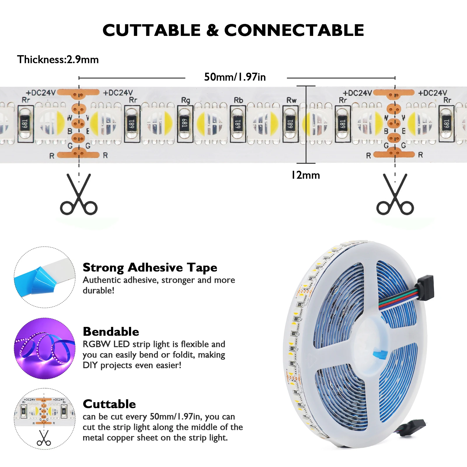 12V 24V 5M LED Strip Light RGBW RGBWW 4 Colors In 1 Chip Flexible LED Tape SMD 5050 108 120Leds/m Ribbon Rope Light Home Decor