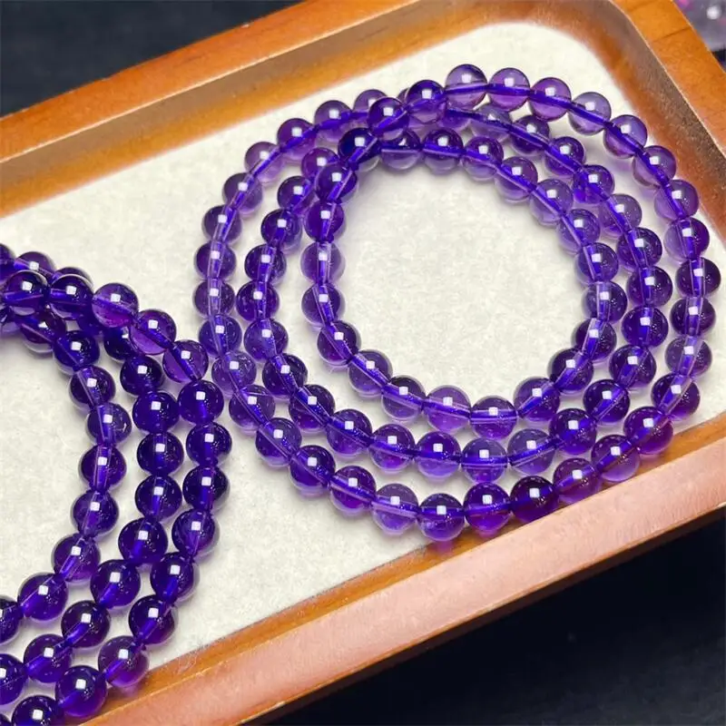 6MM Natural Amethyst Triple Circle Bracelet Handmade Crystal Quartz Jewelry Stretch Bangle Children Birthday Gift 1PCS