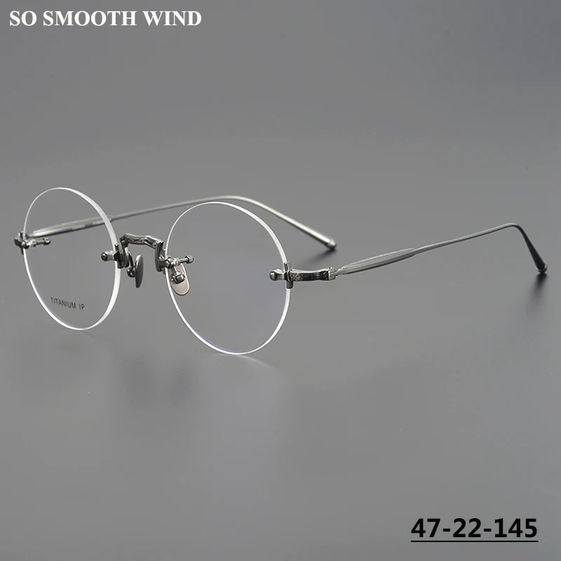 Handmade Retro Carving Retro Glasses Frame Frameless Ultralight Pure Titanium Circle Eyeglasses Designer Rimless Spectacle M3105