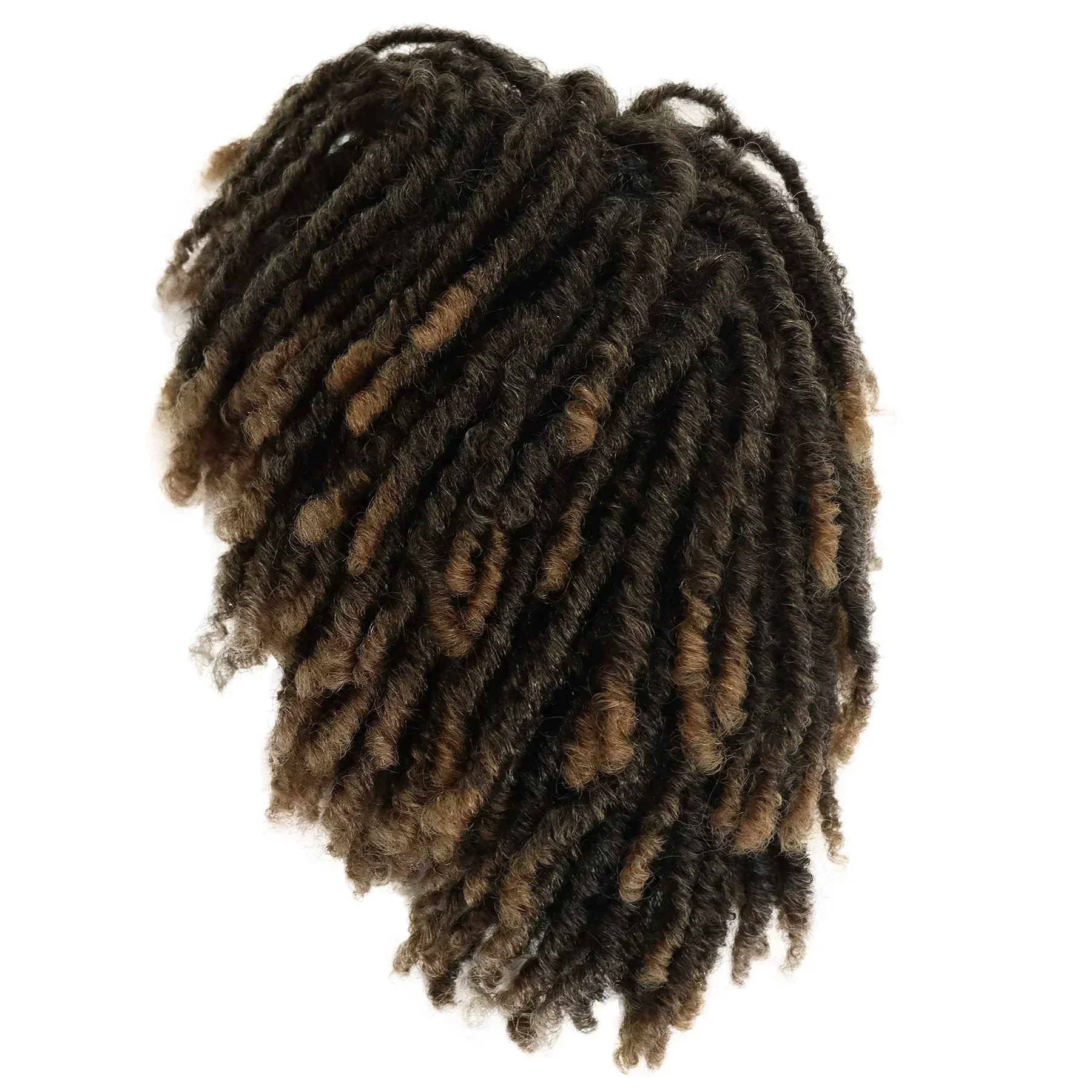 GNIMEGIL Synthetische Zopf-Perücken, 35,6 cm, kurze Perücke für Männer, Afro-Bob, Ombre, braun, gehäkelt, Twist-Haar, Dreadlocks-Perücke,