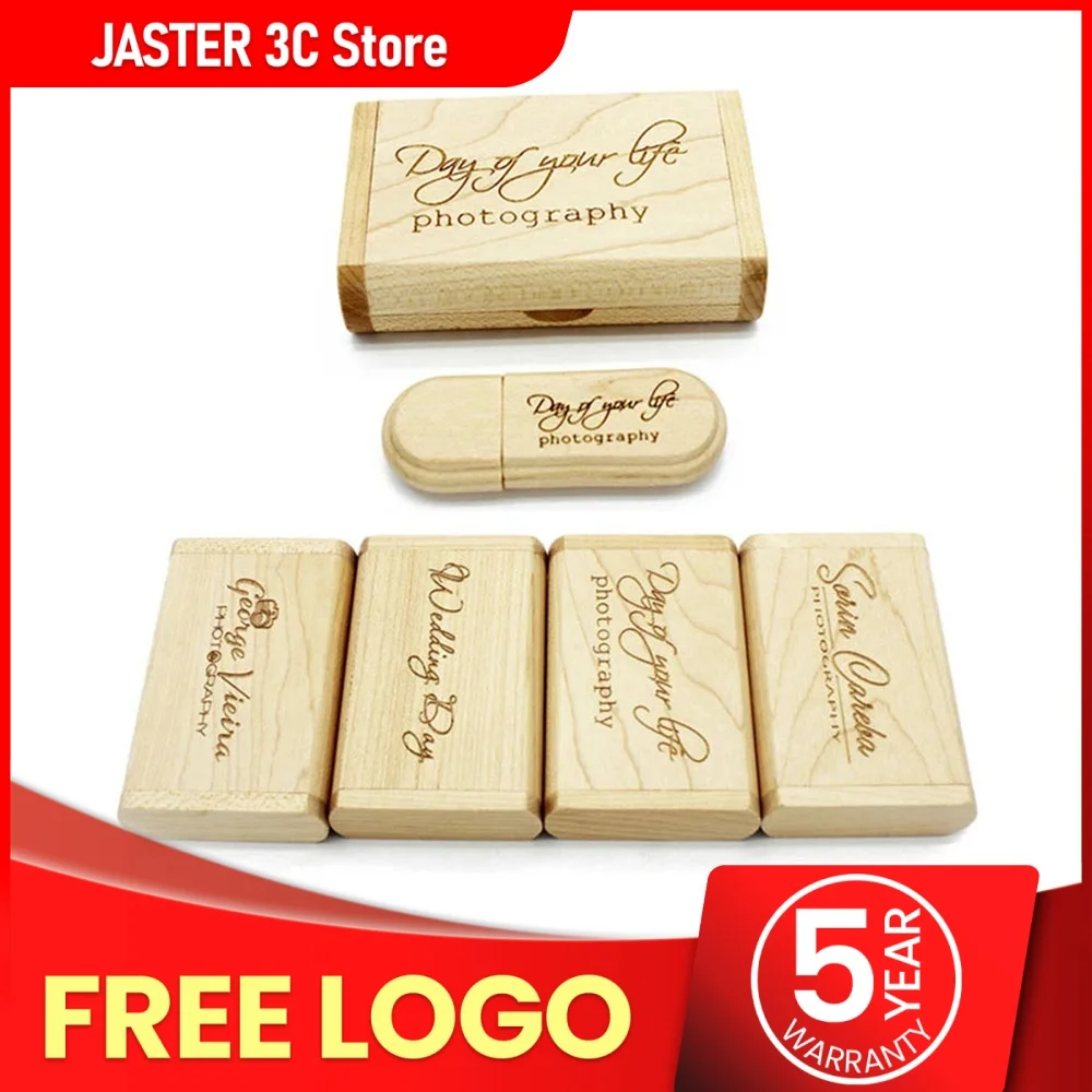 

JASTER Original Wooden Pendrive USB 2.0 4GB 8GB 16GB 32GB 64GB 12GB Flash Drive Memory Stick Wedding Gift 1PCS free logo