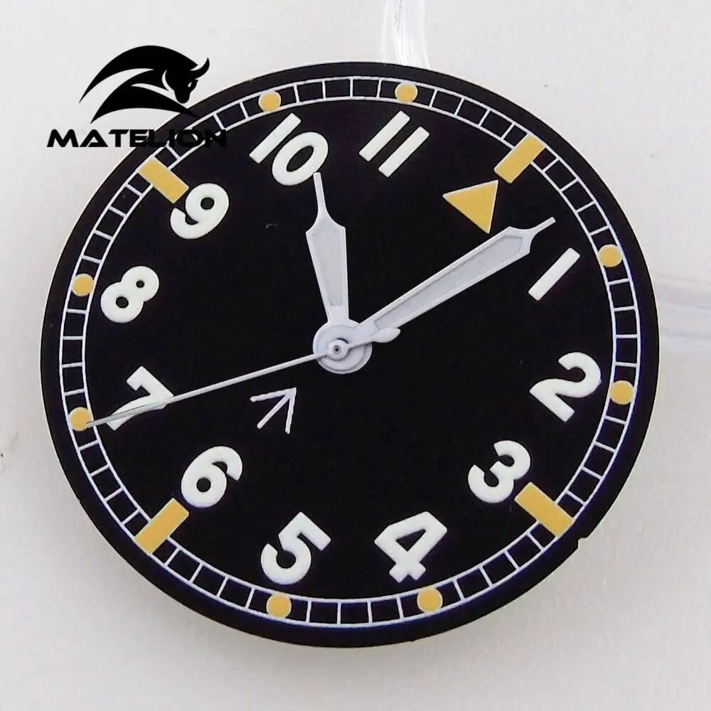 29MM Black Dial Luminous Dial Green marks For Pilot MOD Dial NH35A 2824 movement