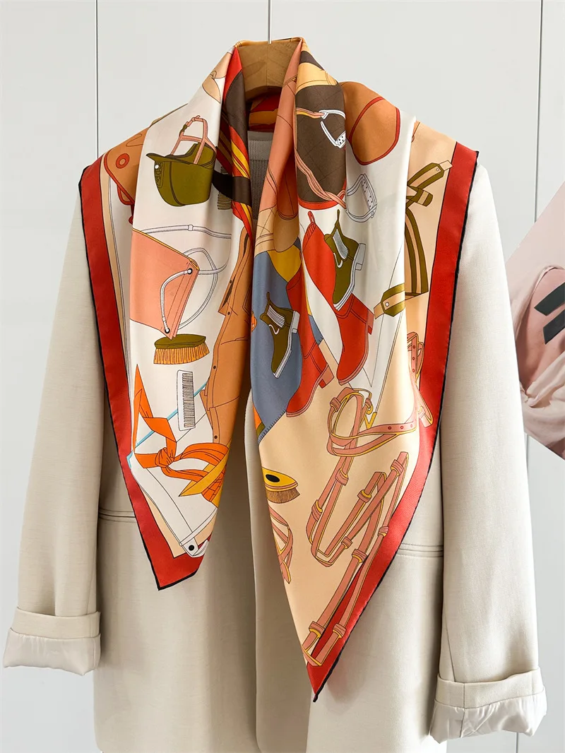 

100% Silk Scarf 90cm Square Bandanas Hand Rolled Edges Shawls Bag Clothing Accessories Head Hair Bag Belt Decoration Lover Gift