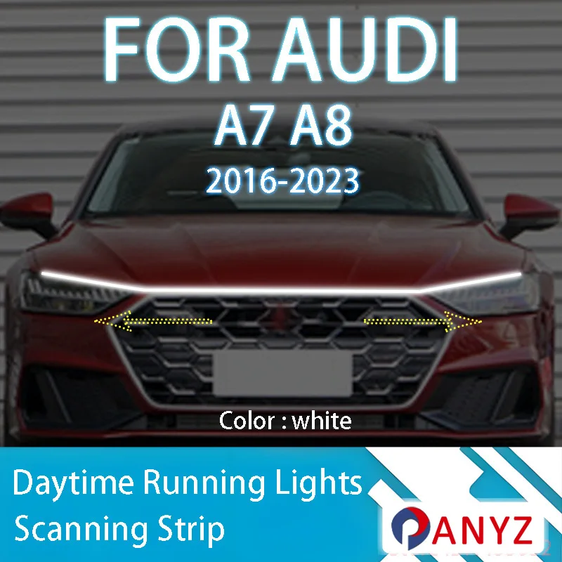 

ДЛЯ AUDI A7 A8 2016-2023 Новое обновление светодиодных дневных ходовых огней сканирования капота автомобиля DRL направляющая декоративная лампа окружающего света 12 В