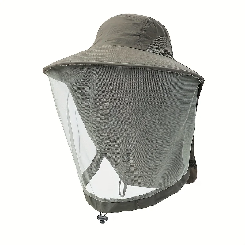 UV-beschermingshoed met gezichtsmasker Ademende insectenbescherming Brede rand Vissershoed Buitensport Natuur Wandelen Camping Mesh Hoed