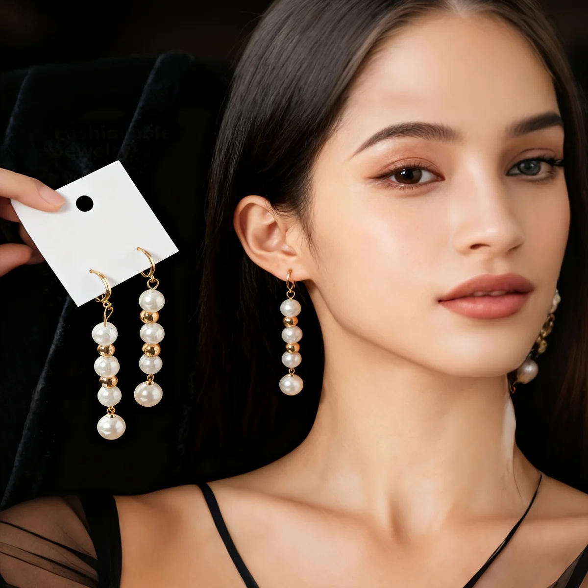 Trendy Elegant Created Big Simulated Pearl Long Earrings Pearls String Statement Drop Earrings For Women Wedding Party Gift
