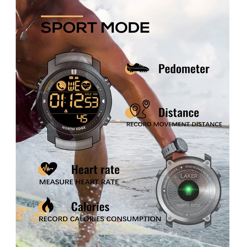 NORTH EDGE Smart Watches For Men LAKER Sports Heart Rate Detection Waterproof 50M Ultra Long Standby Bluetooth Reloj Hombre