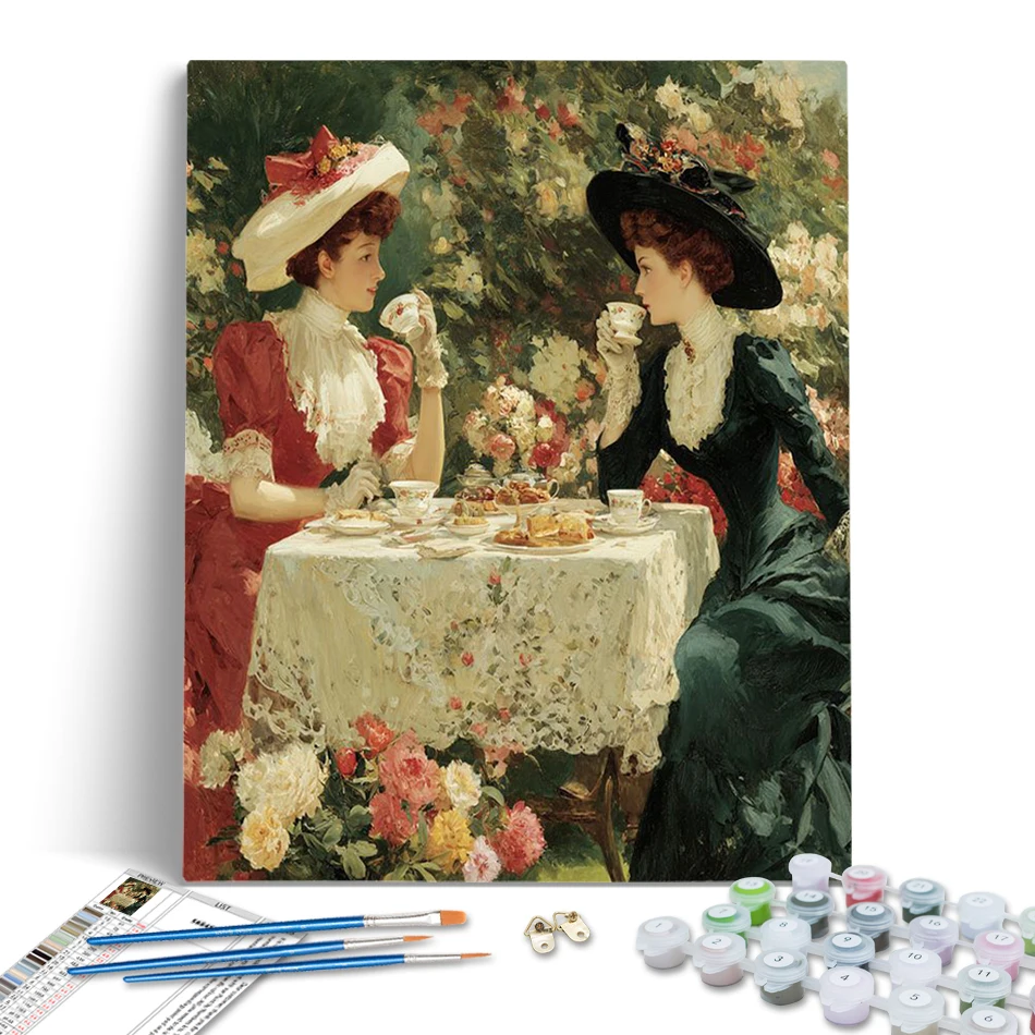

RUOPOTY Diy Oil Painting By Numbers Adults Crafts Classic Park afternoon tea noblewoman retro art oil painting Handmade Wall Art