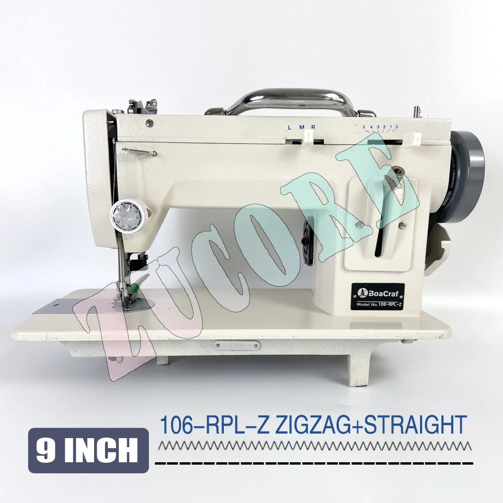 Máquina de costura elétrica portátil, 9 ''7'', pé de caminhada, ziguezague + ponto reto, braço de couro 106-rpl 110v 220v