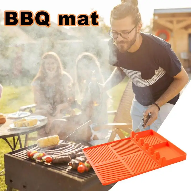 Spatula Mat For Griddle Silicone Reusable Grill Tools Mat For Spatula Efficient BBQ Prep Non-Stick Drip Pad Dishwasher Safe For