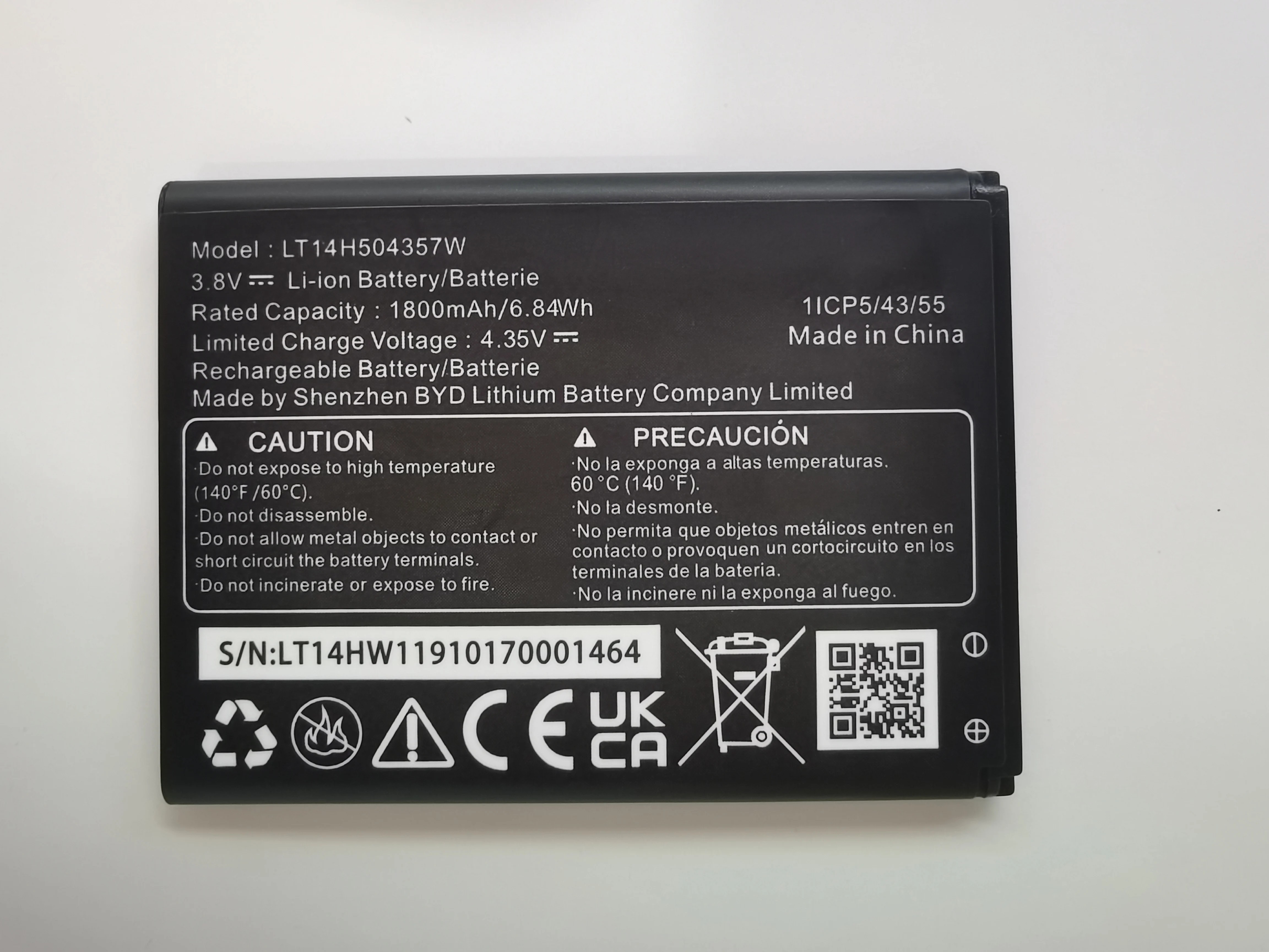 

New Original Battery 1450mAh/5.51Wh Battery For LT14H504357W 1ICP5/43/55 Mobile Phone Batteries