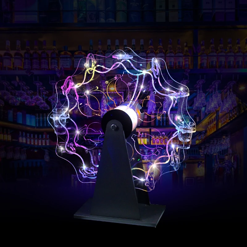 カスタムLED発光観覧車ガラスラック回転式カラーカップホルダー、バーパーティー装飾カクテルパーティー用品