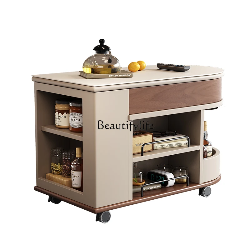 

Mobile tea table multi-functional trolley household small apartment lifting tea cart rock slab edge table