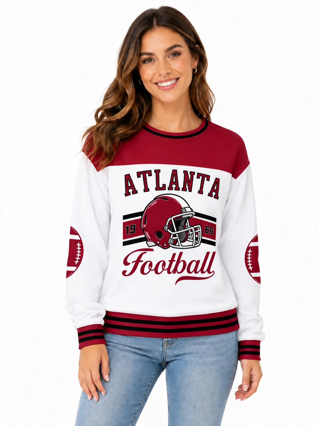 Custom Atlanta City Sweatshirt for Women, Personalized Name Number Logo Crewneck Sweatshirt, Game Day Football Sweatshirt