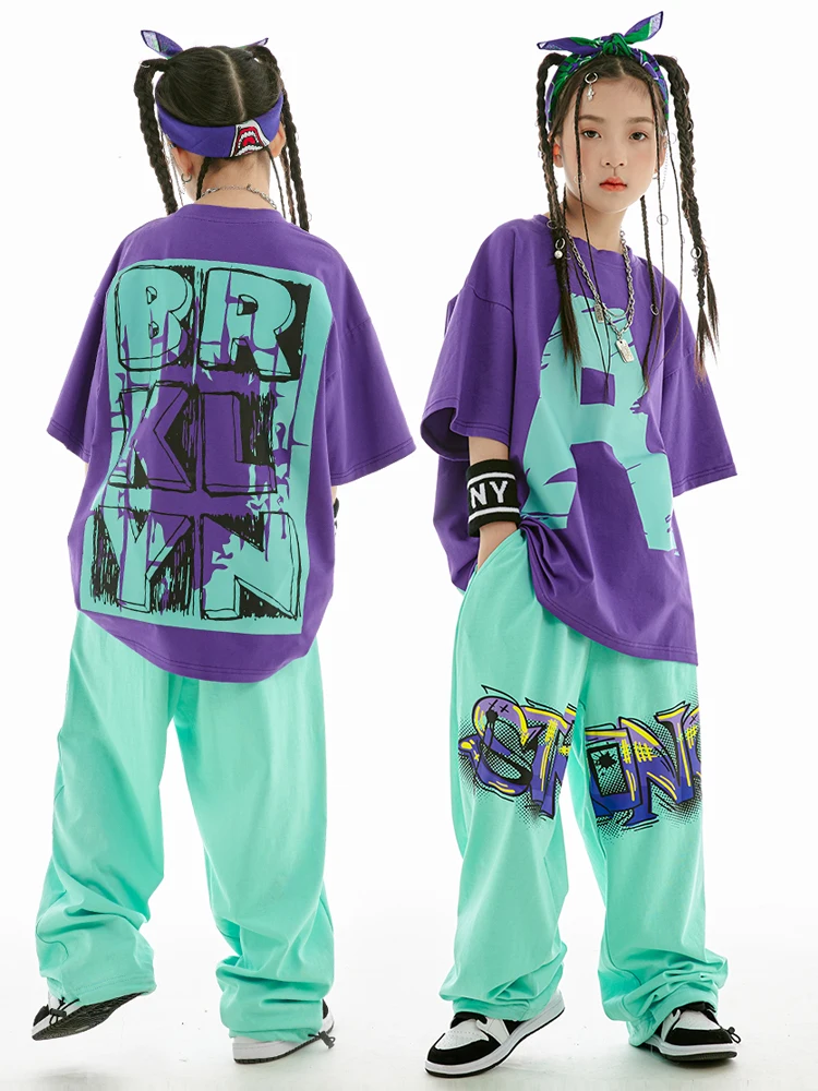 

Лето 2025 г., детская свободная хлопковая футболка, брюки, наряд в стиле хип-хоп для мальчиков, современный костюм для джазовых танцев, одежда для выступлений в стиле Kpop для девочек