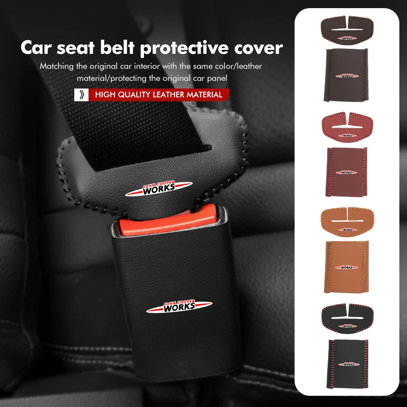 2pcs Leather Car Seat Belt Buckle Protector Cover Anti Slip Cover For MINI R60 F56 R56 F54 F57 R70 JCW John Cooper Works