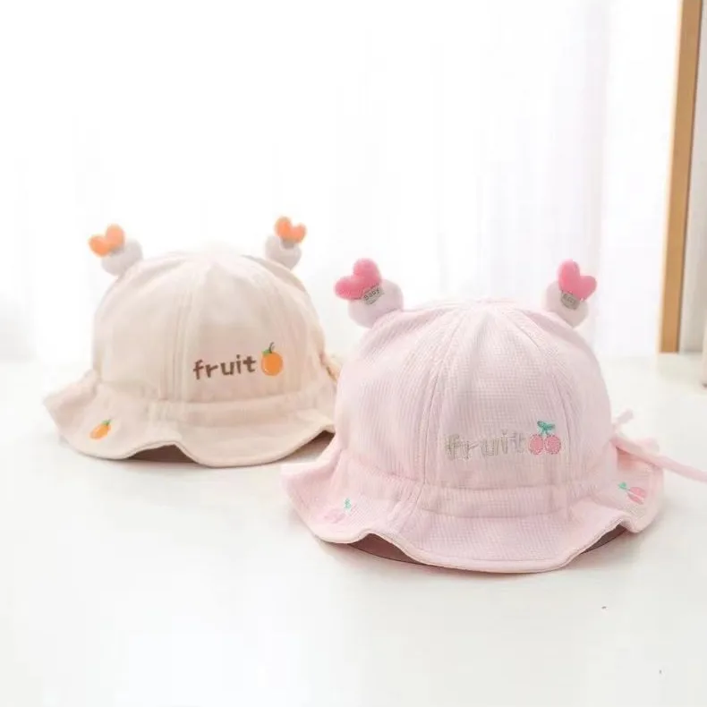 

Летняя шапка для маленьких девочек и мальчиков, регулируемые Панамы с мультяшными фруктами для малышей, хлопковая однотонная Рыболовная Шапка для малышей