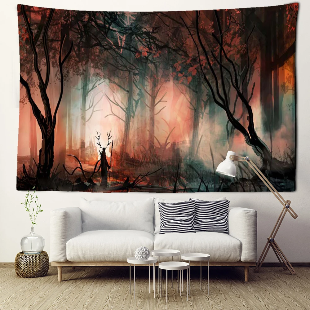 Jungle Night Scenery Tapestry Wall Hanging Abstract Psychedelic Witchcraft Living Room Bedroom Home Decor Background Cloth