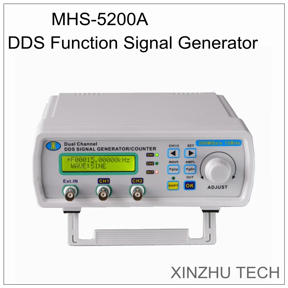 JUNTEK MHS5200A 20MHZ Gerador de sinal de canais duplos Função DDS Gerador Medidor de frequência Controle digital Forma de onda arbitrária