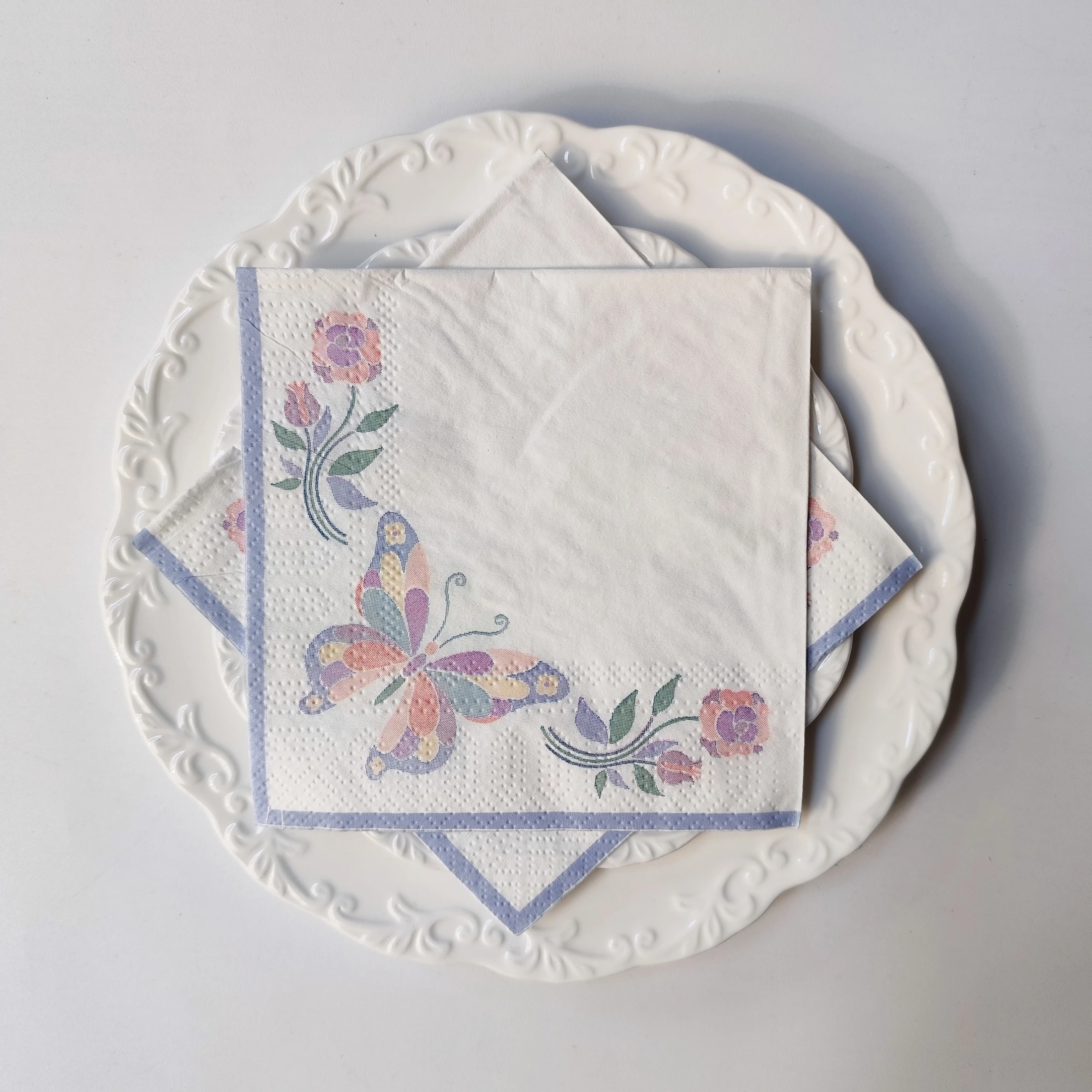 20 Count Soft Watercolor Butterflies & Flowers Serviette Cocktail Napkins, Afternoon Tea, Garden Themed Party Table Decors