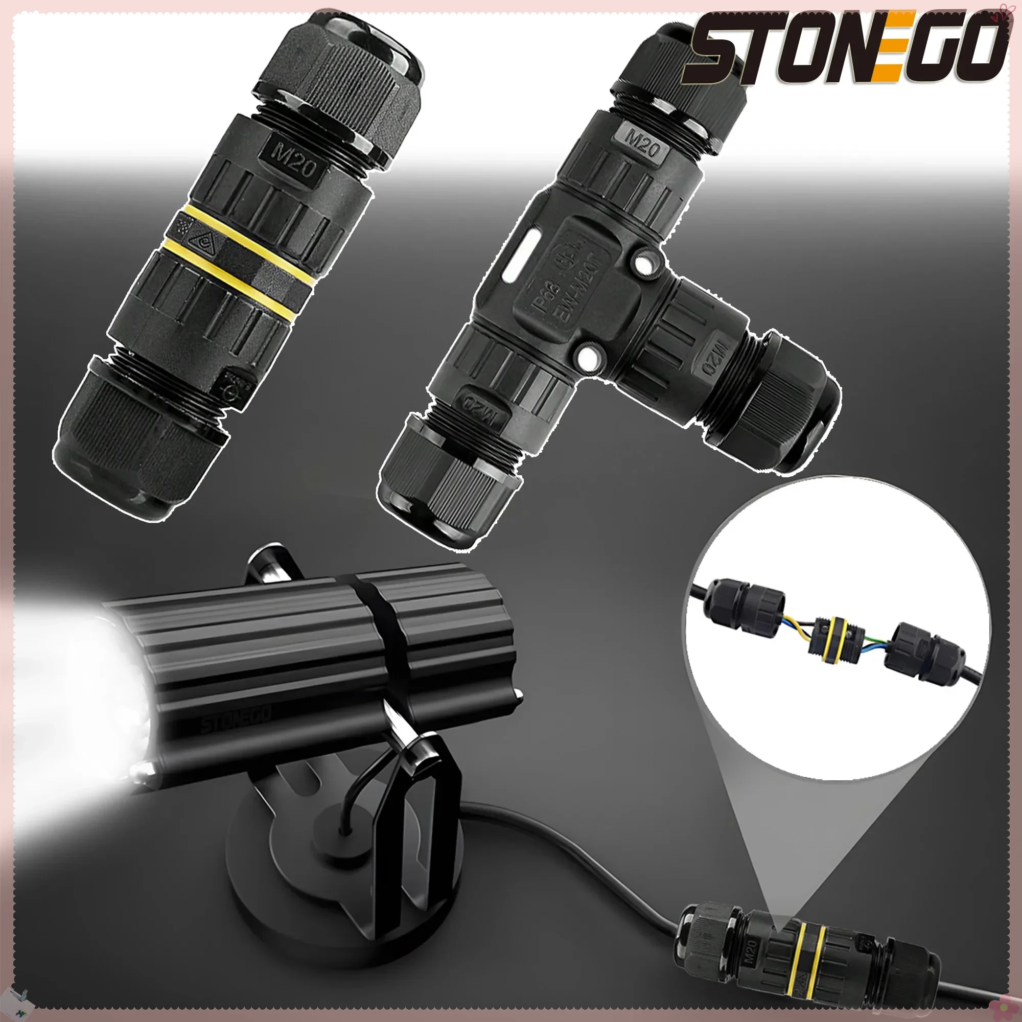 STONEGO Waterproof Terminal Connector - Outdoor LED Block Solderless Screw Lock Durable for Damp Environments