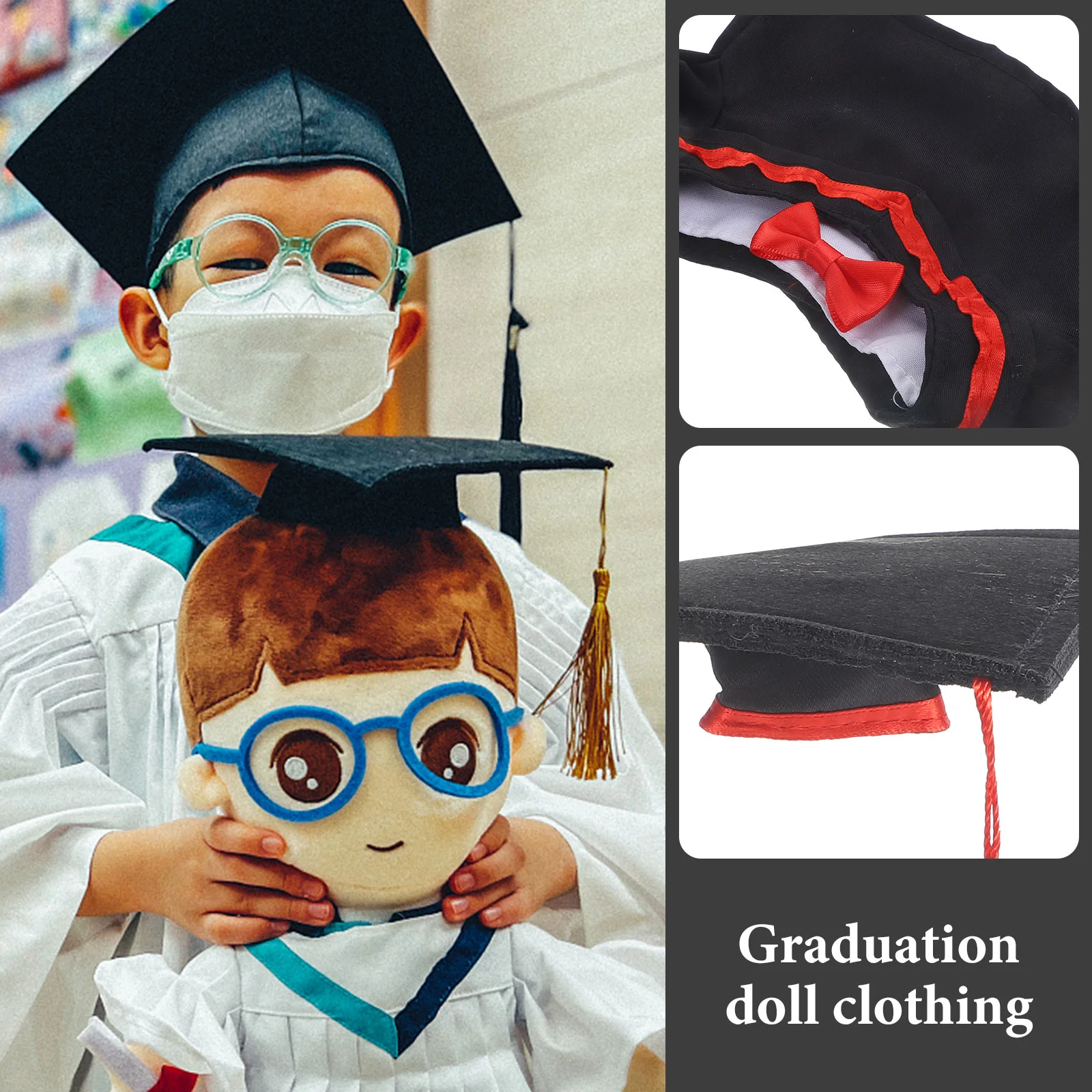 Conjunto de ropa de vestido de graduación, gorro de juguete de felpa de 30cm, ropa de graduación, regalo de fiesta para niños, vestido de juego realista