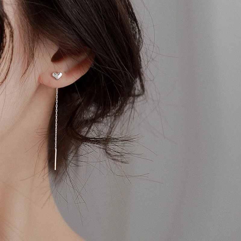 Trend Climb Star Heart Beads Women Ear Jewelry, Long Wire Tassel Chain Drop Earrings