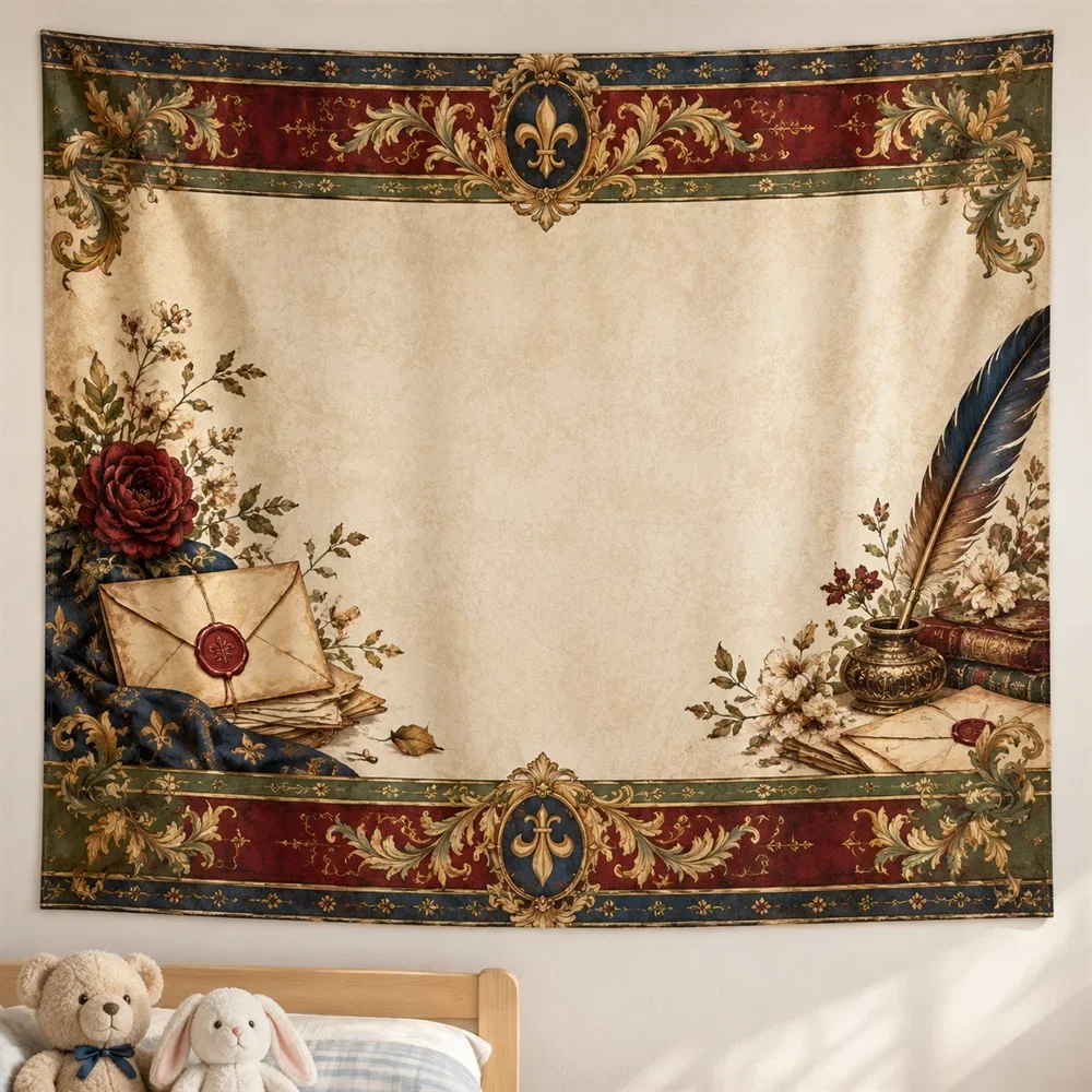 VIKAMA Vintage European Stationery Tapestry Wall Hanging, European Wall Decor Tapestries for Kitchen Dining Room Living Room