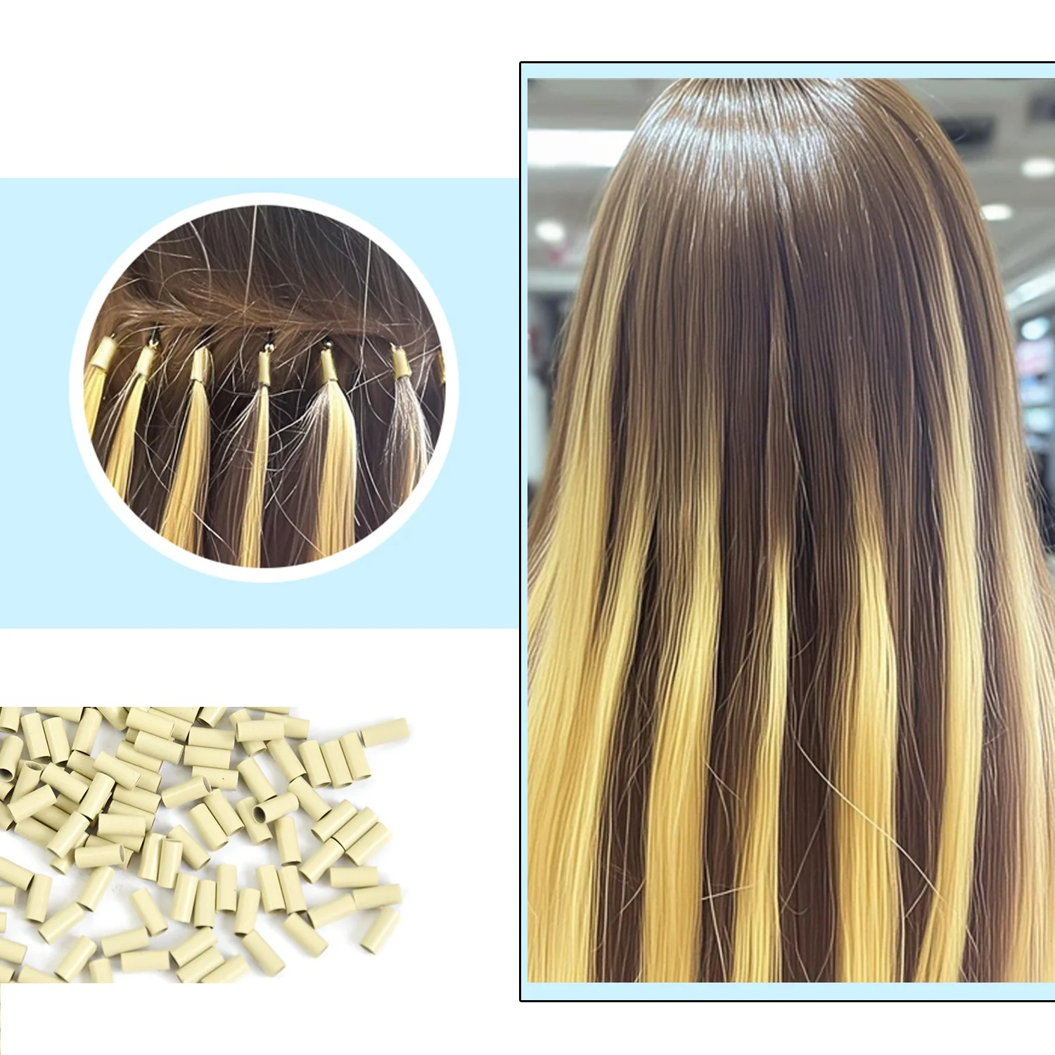 500pcs 3.0*2.7*6.8mm Copper Tubes for Hair Extensions Straight  Euro Locks Hair Rings/Beads/ Links for I tip Hair Extension
