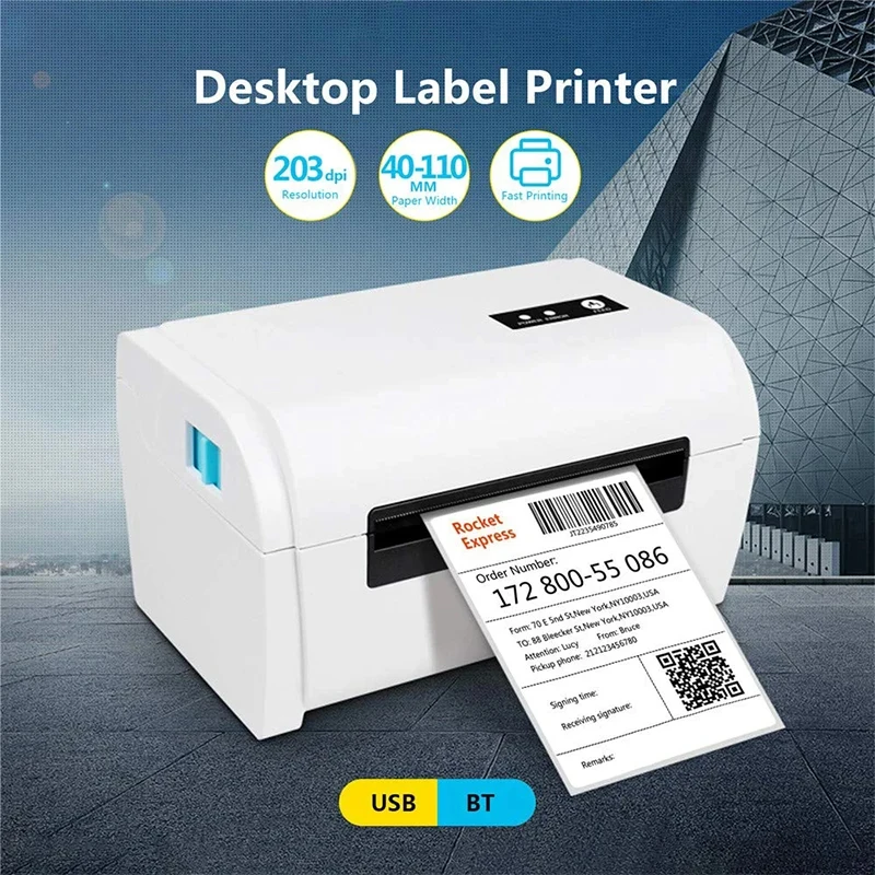 ZJiang 4x6 Inch Desktop Thermal Shipping Label Printer 40-110mm Width Express Package Sticker USB BT Barcode ZJ9200 Maker