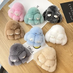 10CM Mini Real Rex Rabbit Fur Bunny Keychain Girl Toy Rabbit Women Bag Charm Jewelry Pendant Car Key Metal Ring Classic Ornament