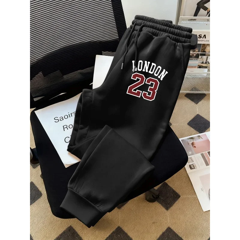 

About London 23 Print Men Pants Fashion Hip Hop Trousers Drawstring Autumn Warm Sweatpants Male Fleece Vintage Jogging Pant