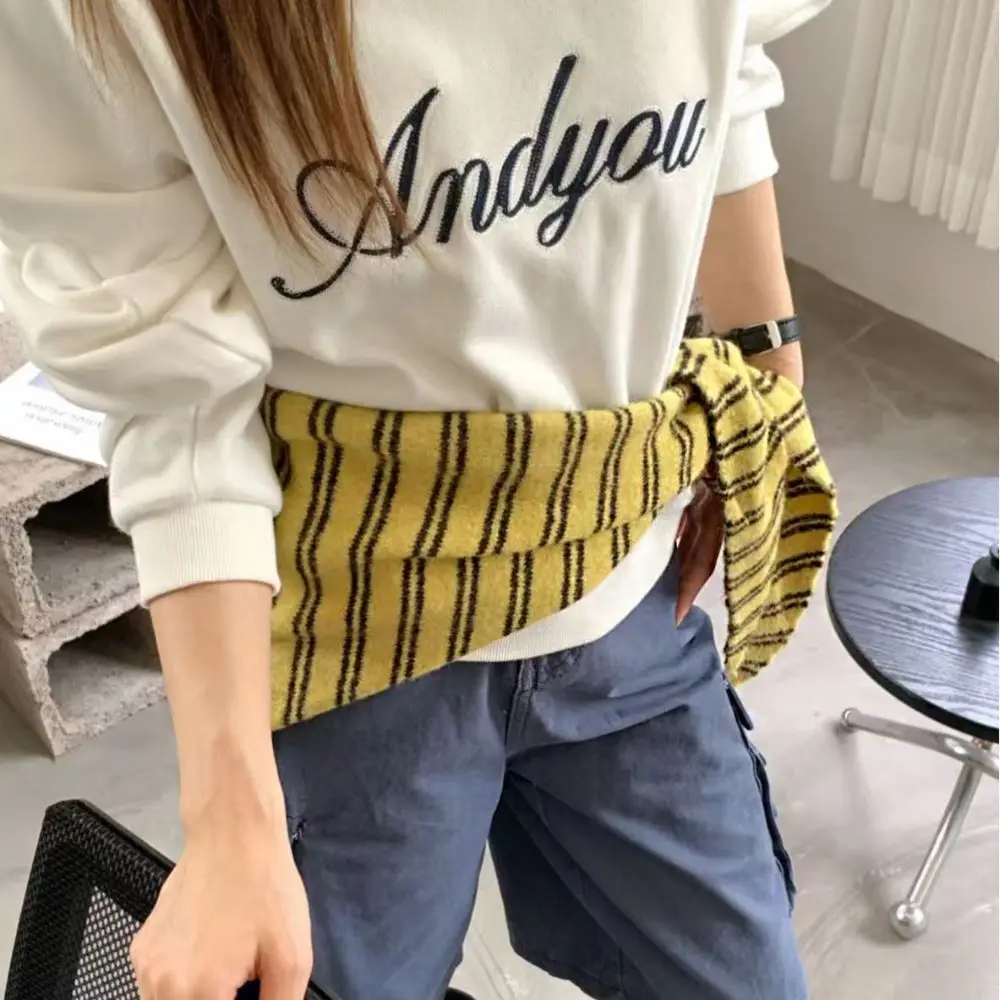 Temperament Stripe Striped Triangle Scarf Triangular Neck Warmer Large Knitted Shawl Soft Korean Wraps Women