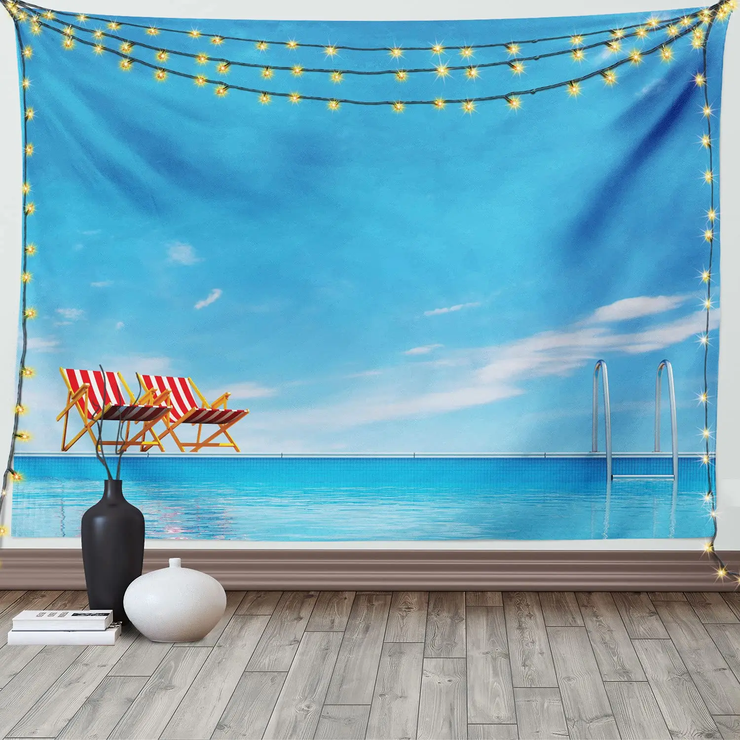 Sports Tapestry Blue Swimming Pool Tapestry Leisure Activity Theme Tapestry Wall Hanging for Bedroom Living Room Dorm Decor