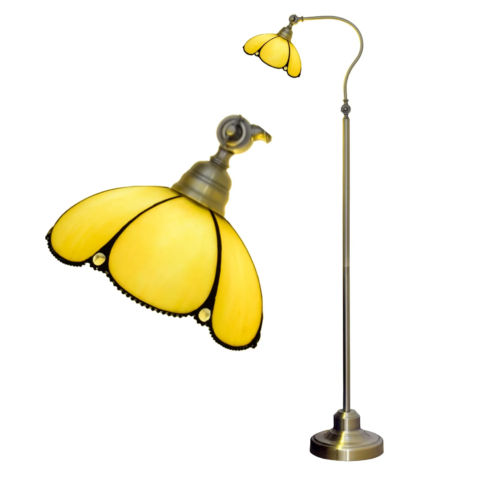 Tiffany-Stehlampe, Buntglas-Tischleuchte, mediterraner Stil, Retro-warmes gewölbtes Licht, verstellbarer Winkel, stehende Leselampe