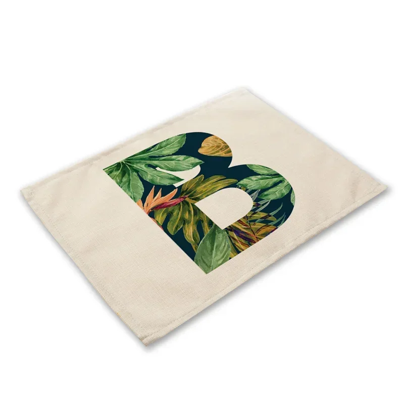 32x45cm Letters Cotton Linen Kitchen Placemat Green Tropical Leaves Plant Dining Table Mats Animal Flower Coaster Pad