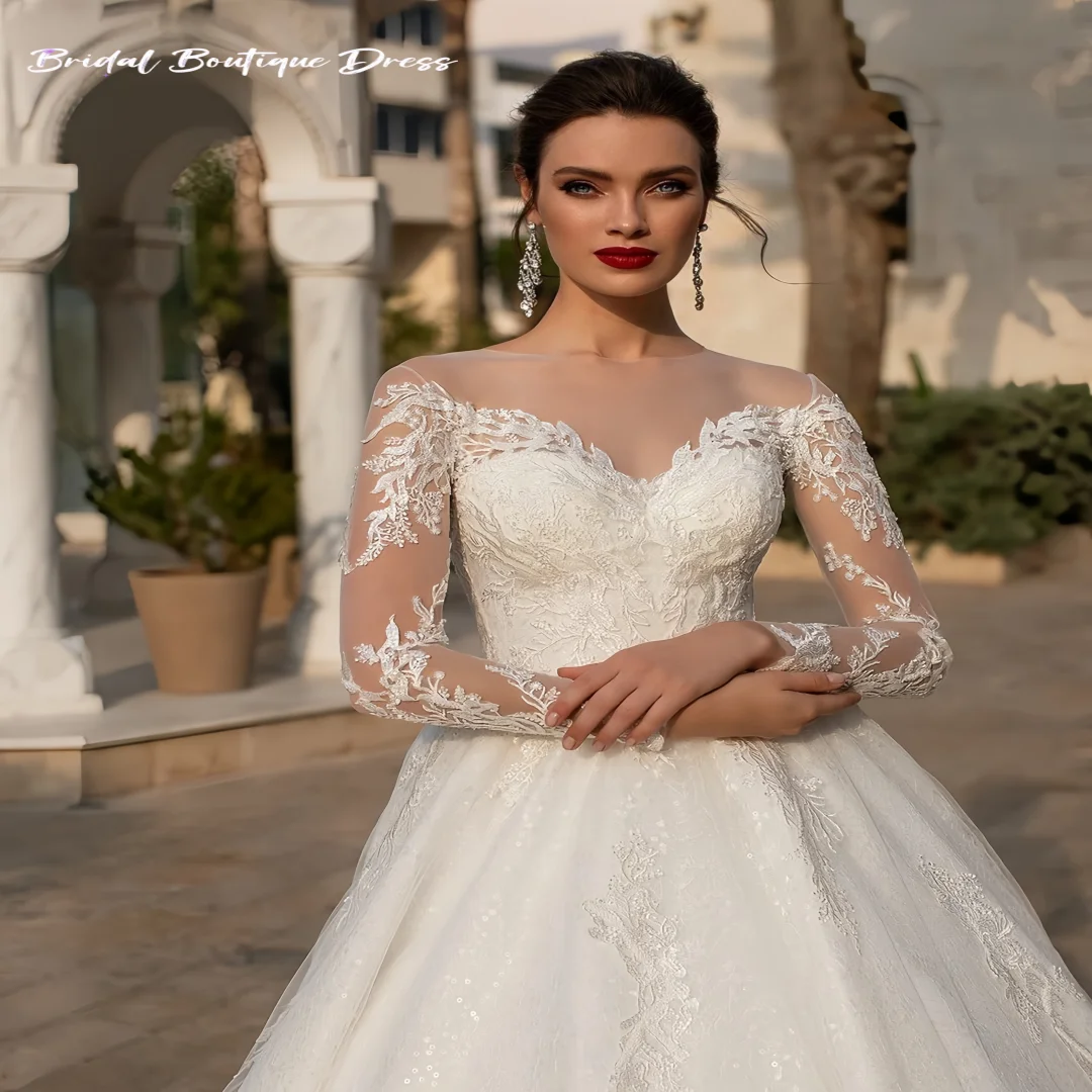 Vestido de novia exquisito personalizado, Apliques de encaje, cuello redondo, corte en A, espalda, vestido de fiesta de novia de lujo, vestidos de novia exquisitos elegantes 2024