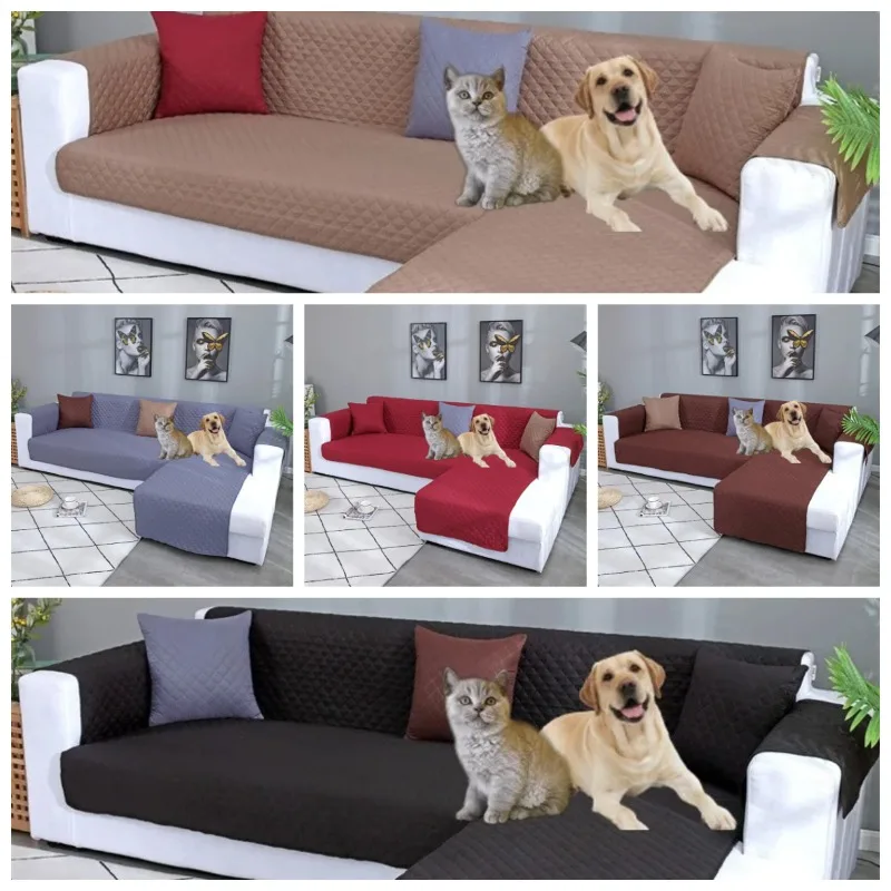 Quilted Corner Sofa Covers for Living Room Waterproof Reversible L-Shape Couch Slipcover Washable Pet Protector Mat Furniture