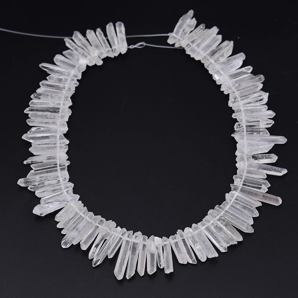 APDGG 2 Strands Natural Clear Quartzs Rock Crystal Top Drilled Tooth Branch Shape Stone Loose Beads 15.5
