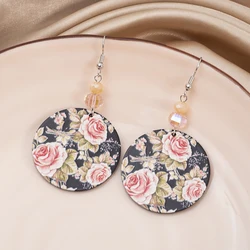 Round Acrylic Peony Flower Earrings For Women Vintage Style 2026 Trend Elegant Aesthetic Imitation Crystal Jewelry Festival Gift