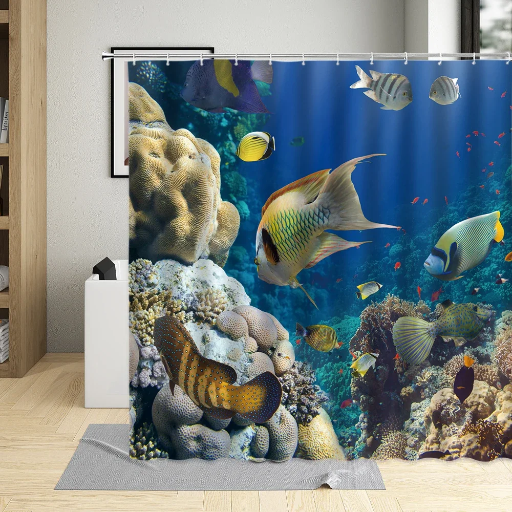 Wonderful Underwater Seabed Animal Fishs Shower Curtain Tropical Fish Coral Childs Curtains Bathroom Household Decorative Cloth