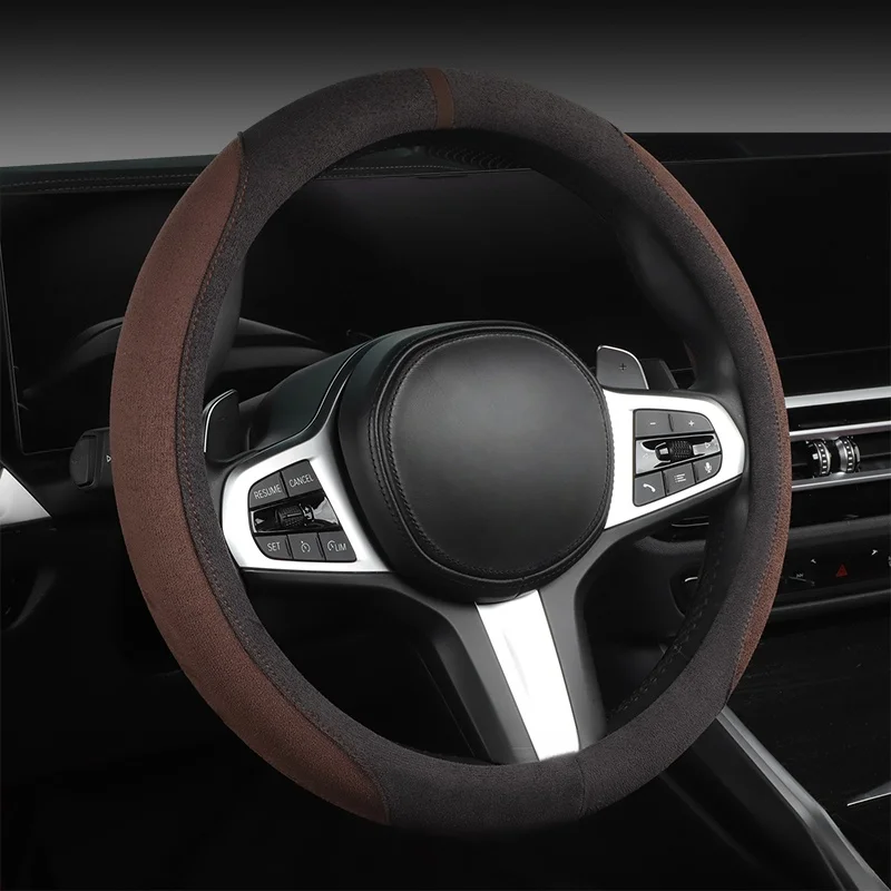 

Замшевый чехол для всех сезонов, чехол на руль автомобиля, ультратонкий нескользящий D-образный круглый дышащий чехол на руль автомобиля