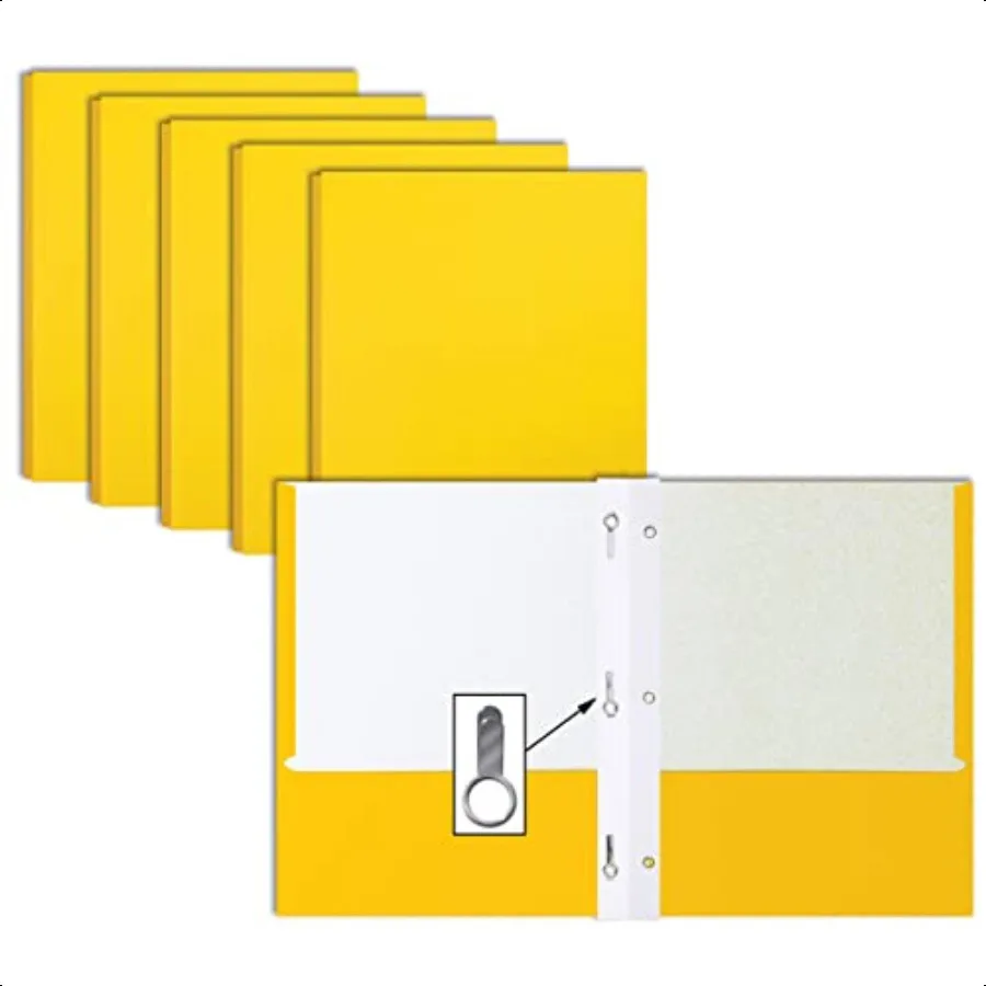 

Yellow Paper 2 Pocket Folders with Prongs 50 Pack Matte Texture Letter Size Paper Folders 50 Pack with etal Prong Fastener Clip