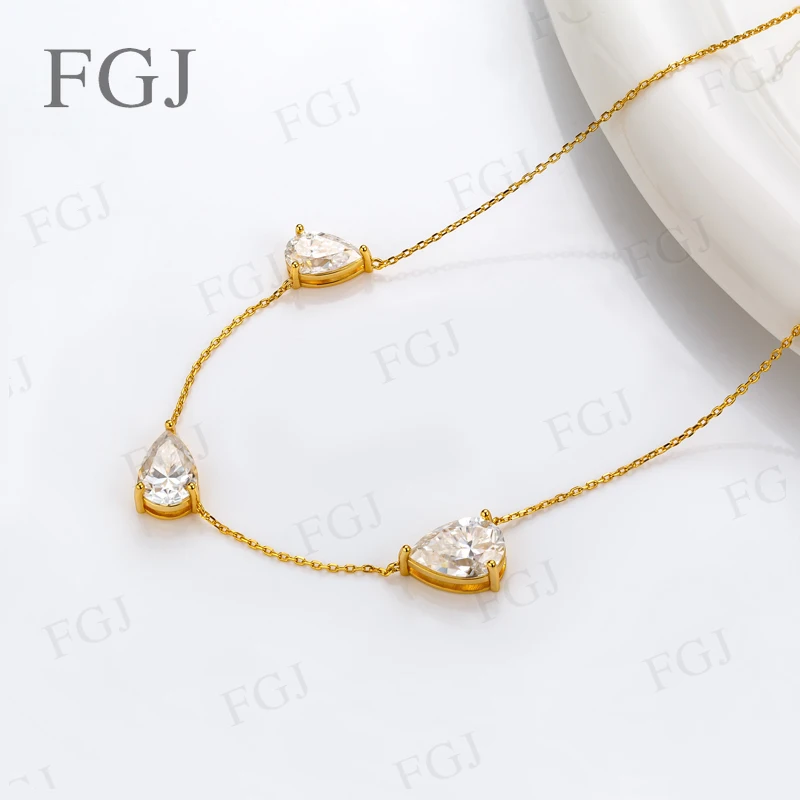 3-Steiniger Wassertropfen-Moissanit-Anhänger Halskette für Damen 925 Silber 3,5-12 Karat D-Farbe Birnenförmiger Diamant-Halskettenanhänger Feiner Schmuck – Detail 2