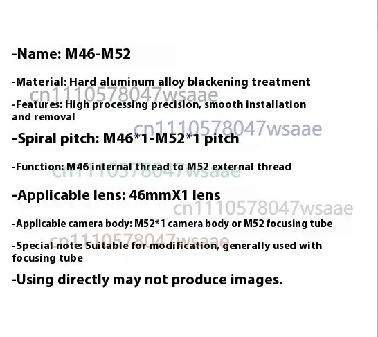 M46 46x1mm Female to M52 52x1mm Male M46-M52 Thread All Mount Adapter Ring