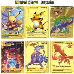 Arceus-Tarjetas de metal de Pokémon vmax de 10000 puntos, pikachu, charizard, edición limitada dorada, regalo para niños, tarjetas de colección de juegos