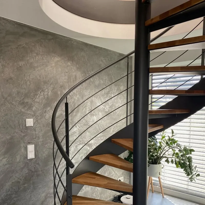 custom.Indoor Staircase with Steel Railing and Timber Oak Tread